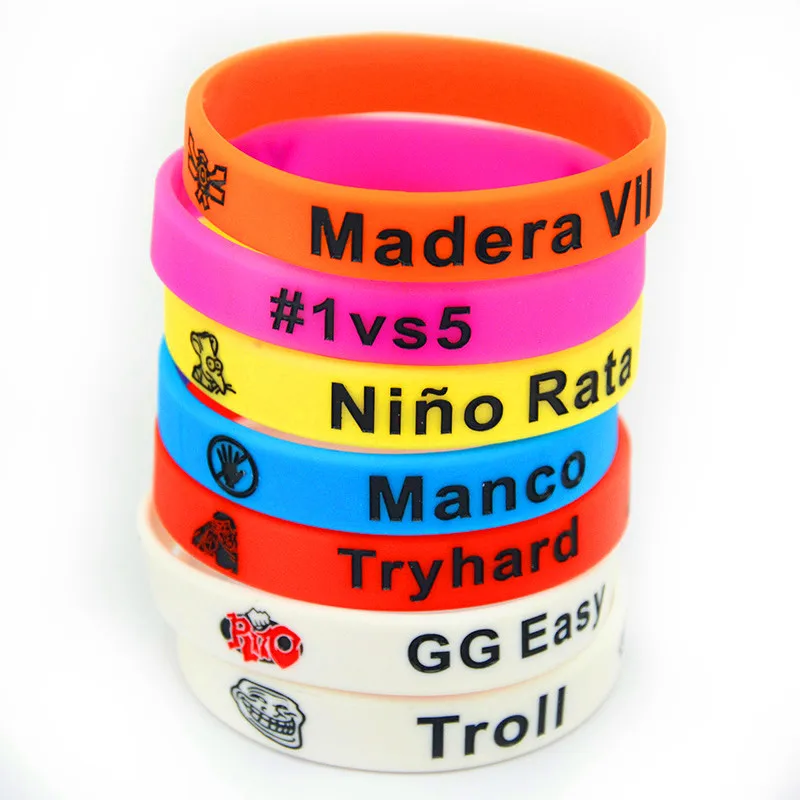 

50 Pcs Esports Games Gift Silicone Rubber Wristband Madera YOLO Try Hard Troll Nino Rata and GG Easy