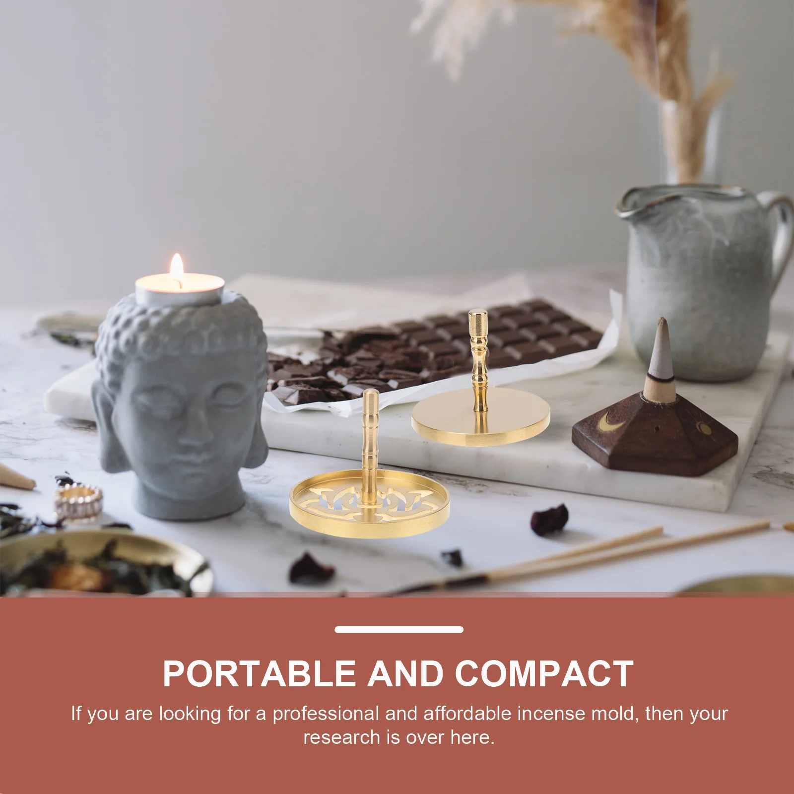 

5Pcs Brass Incense Tools Set Incense Cone Making Kit DIY Lotus Citron Ash Press Fragrant Sweeper Shovel Spoon for Temple