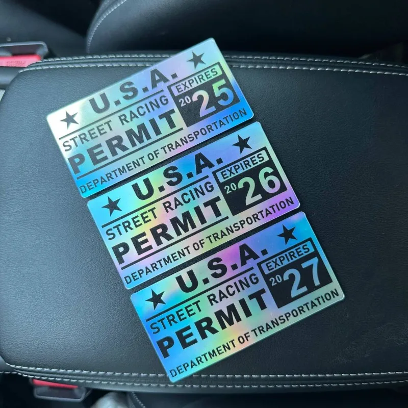 

3PCS/SET Holographic "U.S.A. Street Racing Permit" Stickers - 2025 & 2026 Expiry, Auto Decor