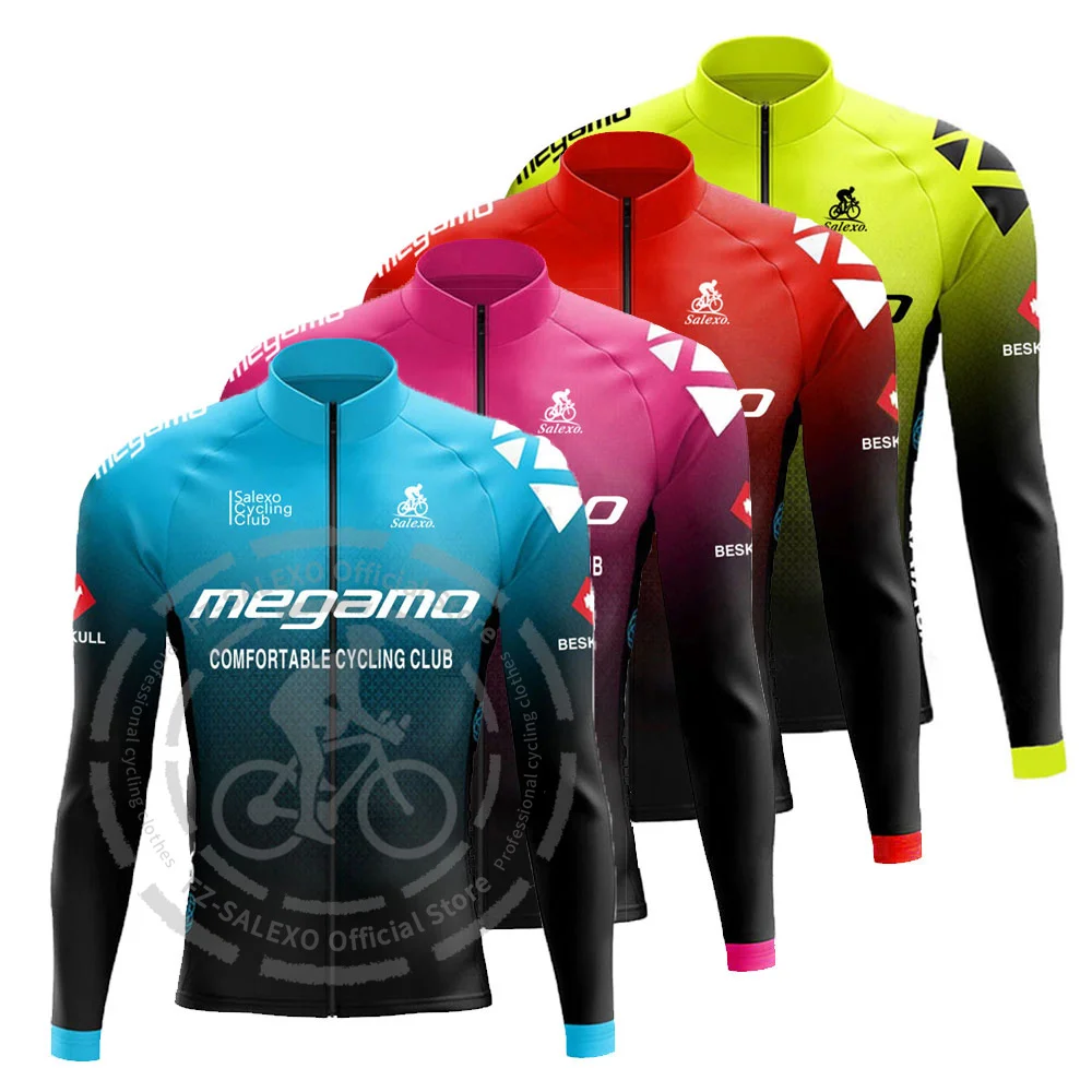 2025 Megamo hombres de manga larga primavera otoño pantalones con pechera Ciclismo Jersey conjunto Ropa Ciclismo Ropa de bicicleta Jersey uniforme de bicicleta