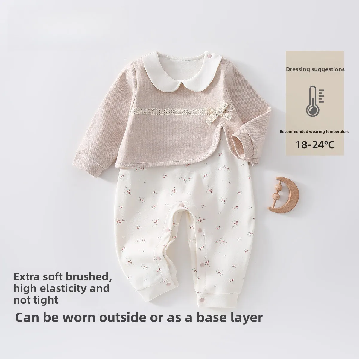 Somenie Baby jumpsuit A-class plush fake two-piece floral doll collar Ha Yi can be worn as an outerwear for children's clothing