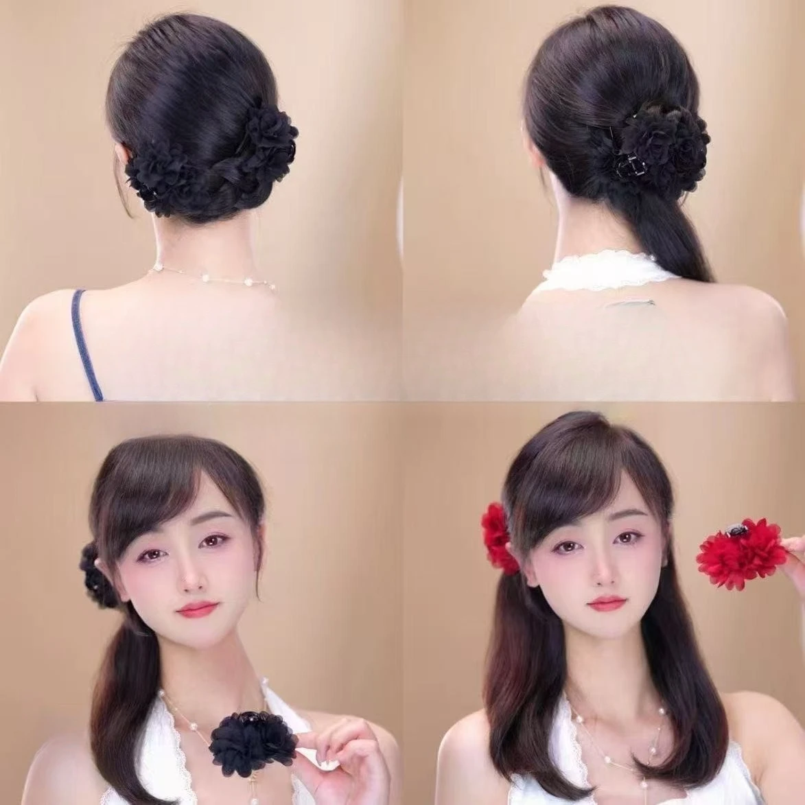 New Fabric Rose Flower Hair Claw Elegant Temperament Ponytail Clip Sweet Flower Shark Clip Small Crab Claw Headdress Accessories