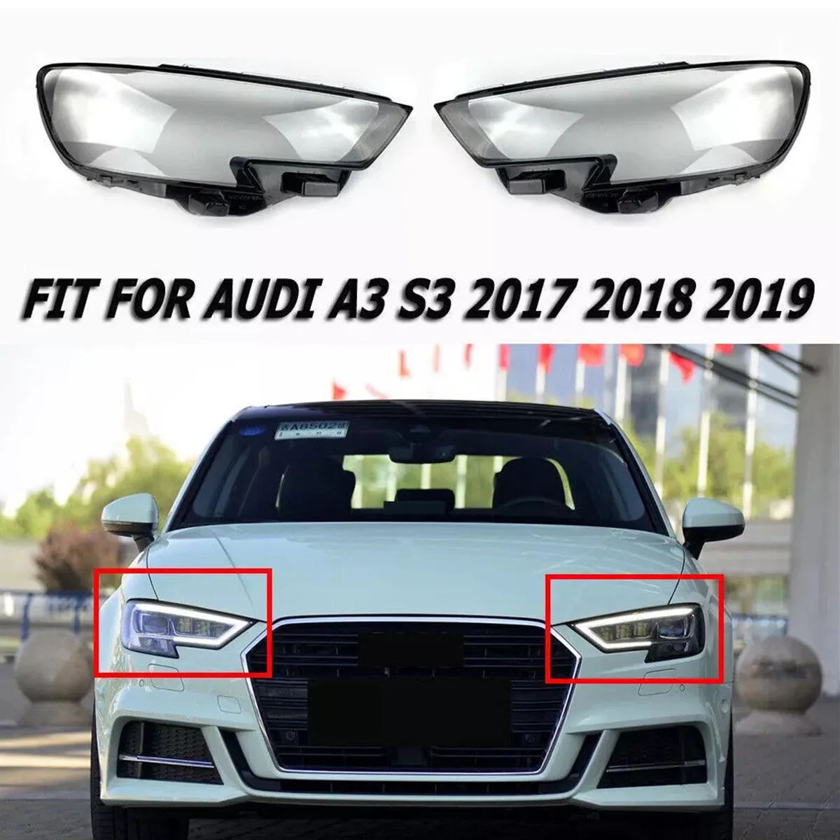 L/R Headlights Shell For Audi A3 S3 2017 2018 2019 2020 Headlights Lens Cover Transparent Lampshade Clear Car Headlamp Cover