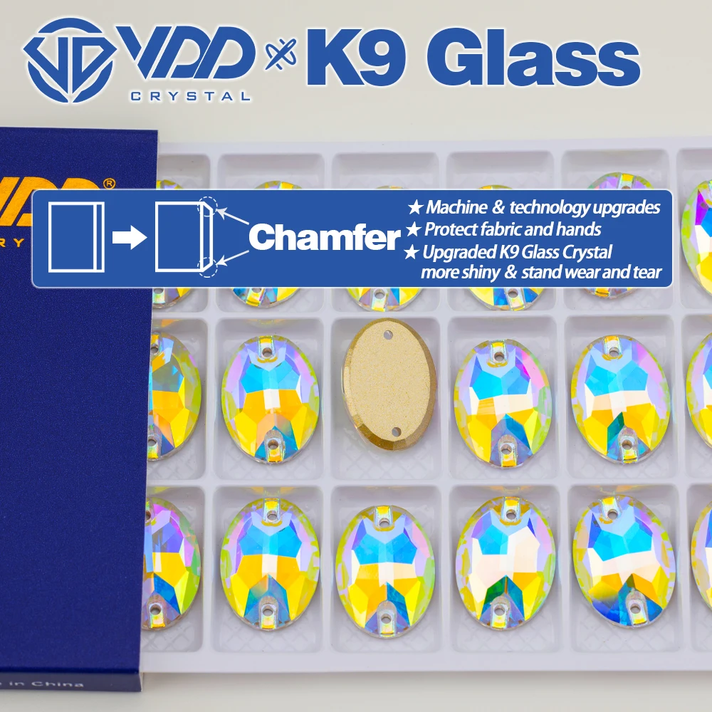 VDD S255 Kristall AB Oval AAAAA Top-Qualität K9 Glas Aufnähbare Strasssteine Kristall-Flachsteine zum Aufnähen für Kleidungsdekorationen – Detail 2