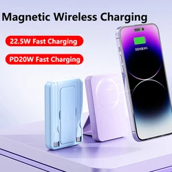 Magnetyczna ładowarka bezprzewodowa Magsafe Power Bank 10000 mAh Wbudowany kabel Przenośna ładowarka do iPhone'a 15 Xiaomi Samsung Zapasowa bateria