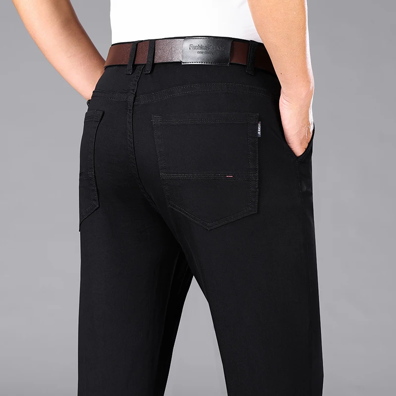 Pure Black Jeans Men\'s Summer Thin Loose Straight Stretch Breathable Versatile Business Casual Formal Wear Pants
