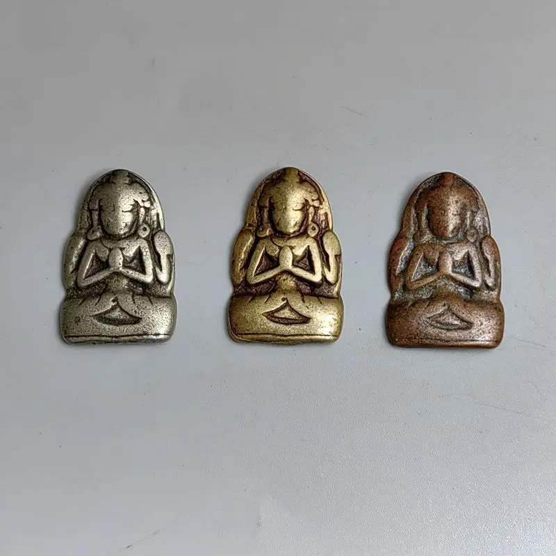 Vintage pure copper - small Buddha , Tibetan ethnic style four-armed Guanyin amulet, pendant for necklaces, b