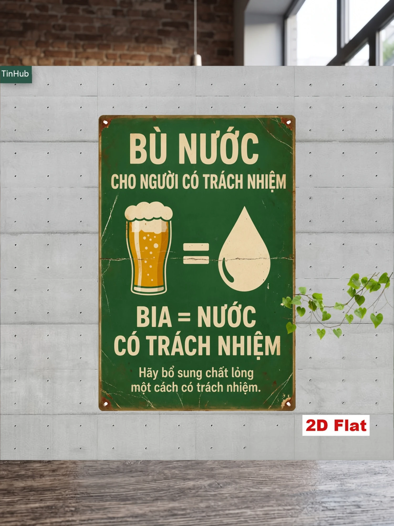 Beer And Wine Quote - Płaski znak metalowy 2D, 1 sztuka,