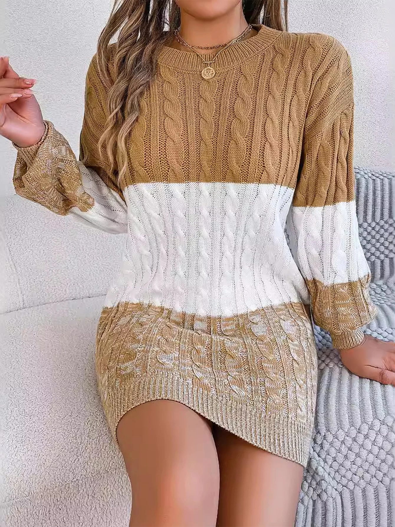 Feminino inverno outono moda casual manga longa tripulação pescoço retalhos vestido de mudança diária