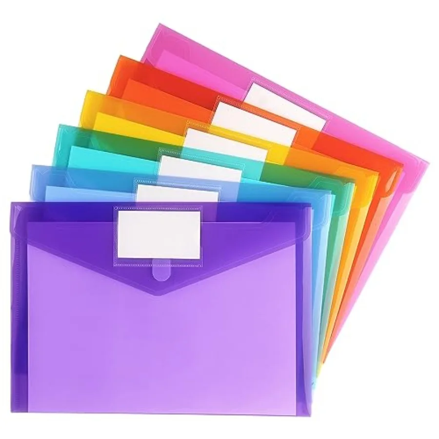 

6 Pack Plastic Envelopes Poly Envelope Folder Clear Document Plastic File Folders Organization with Hook and Loop Closure, Lett
