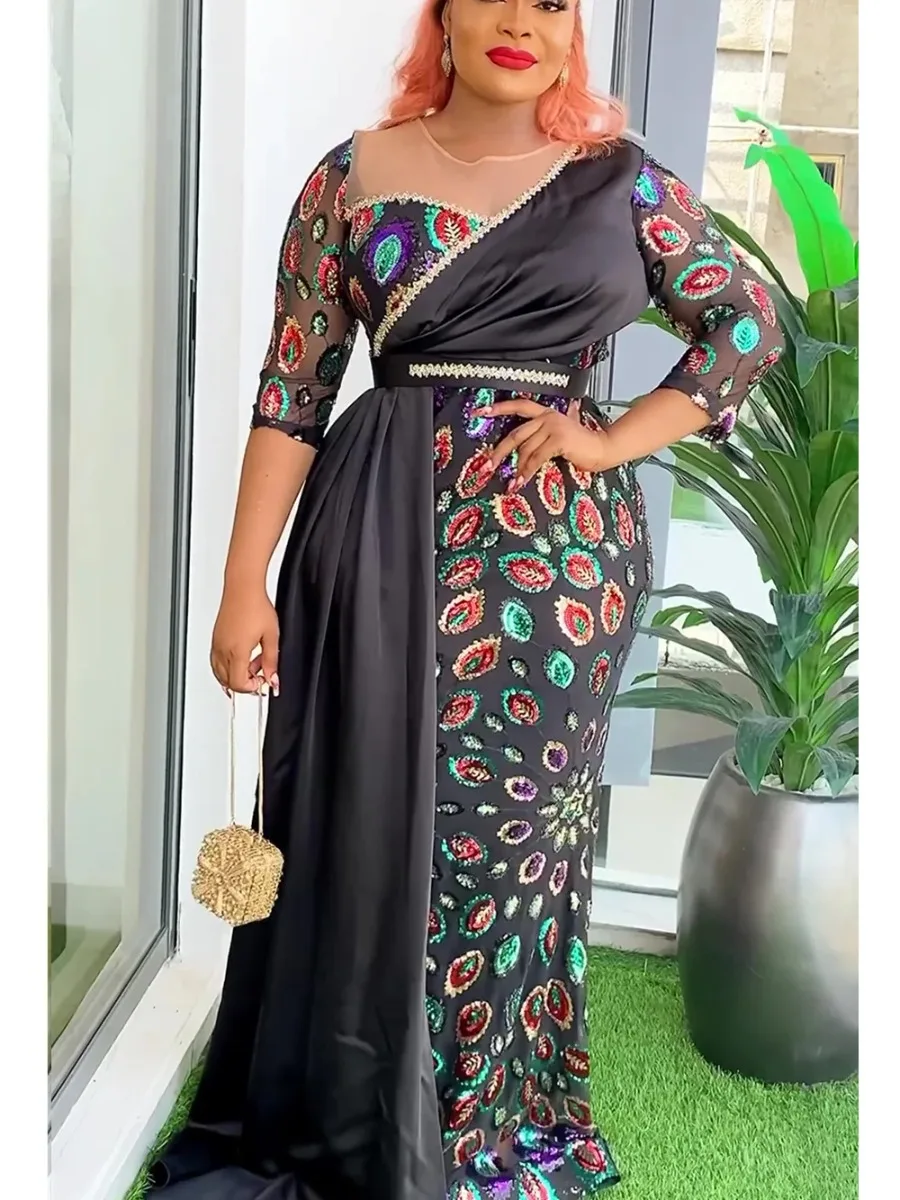 Africa Clothing Elegant Plus Size African Party Long Dresses for Women 2024 New Dashiki Ankara Sequin Evening Gowns Outfits Robe