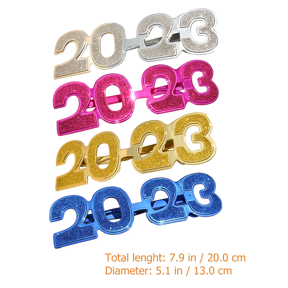 

4 Pcs Photo Props Eyeglasses 2023 New Year Party Glasses Creative Costume Accessory Favors Lightweight PC Material Comfortable