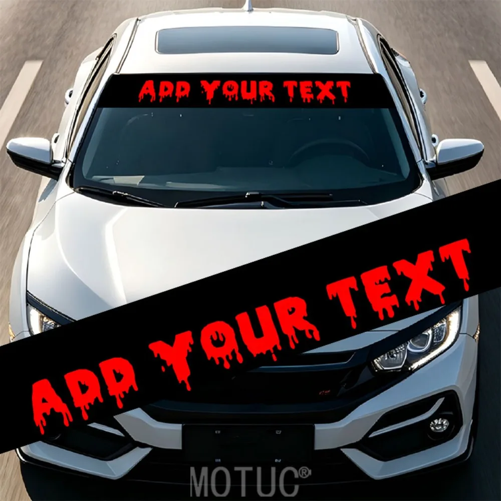 1PC Car Windshield Banner Stickers Custom Dripping Blood Text Waterproof UV Resistant Self Adhesive Decals Halloween Auto Decor