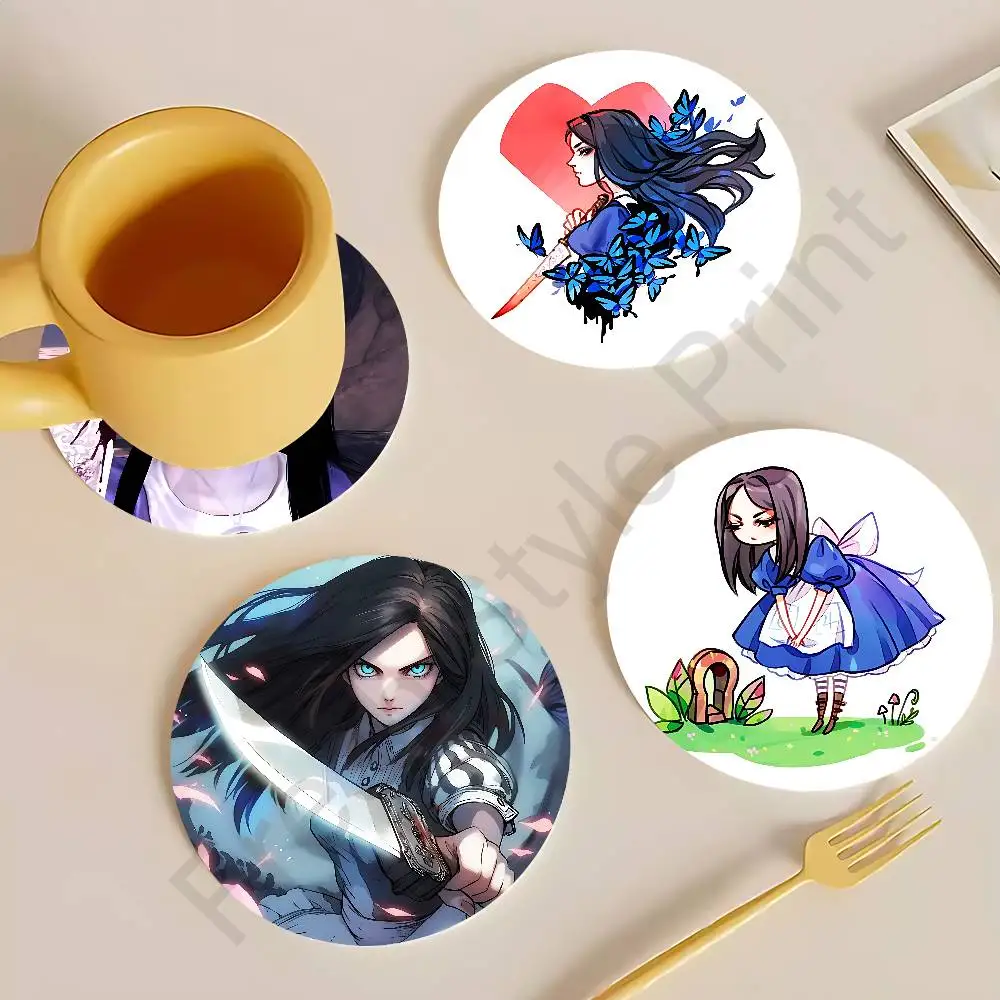 

A-Alice Madness R-Returnss-S Round Wooden Coasters For Cute Design Suitable for Drinks Tea,Coffee Home Perfect Gift