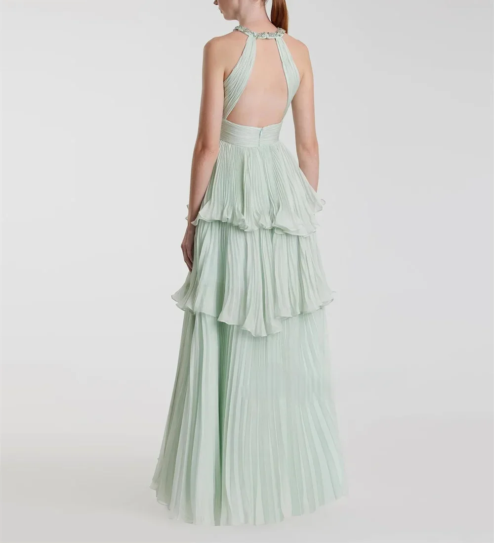 Adore personnalisé élégant Style moderne de haute qualité formelle en mousseline de soie plissée a-ligne licou longues robes sur mesure Occasion bal