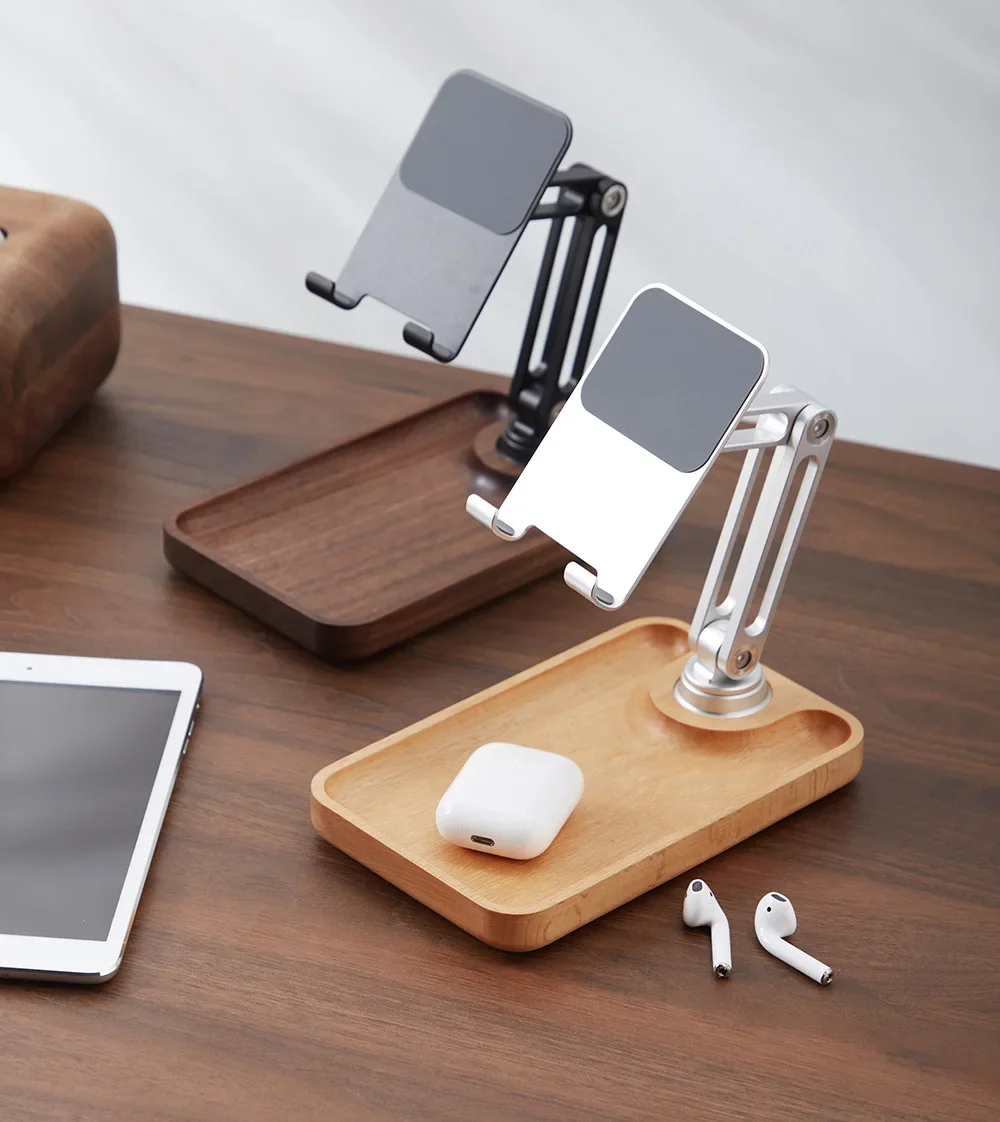 

Black Walnut Solid Wood Lifting Adjustable Mobile Phone Desktop Support Is Suitable for Ipad Flat Lazy Home Support.