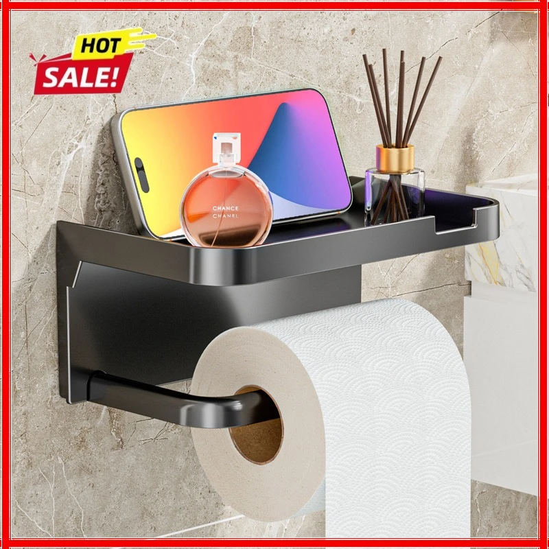 Wandmontierter Toilettenpapierhalter, langlebiger ABS-Kunststoff, kein Bohren, selbstklebender Taschentuchhalter, platzsparendes Aufbewahrungsregal, wasserdichtes Material