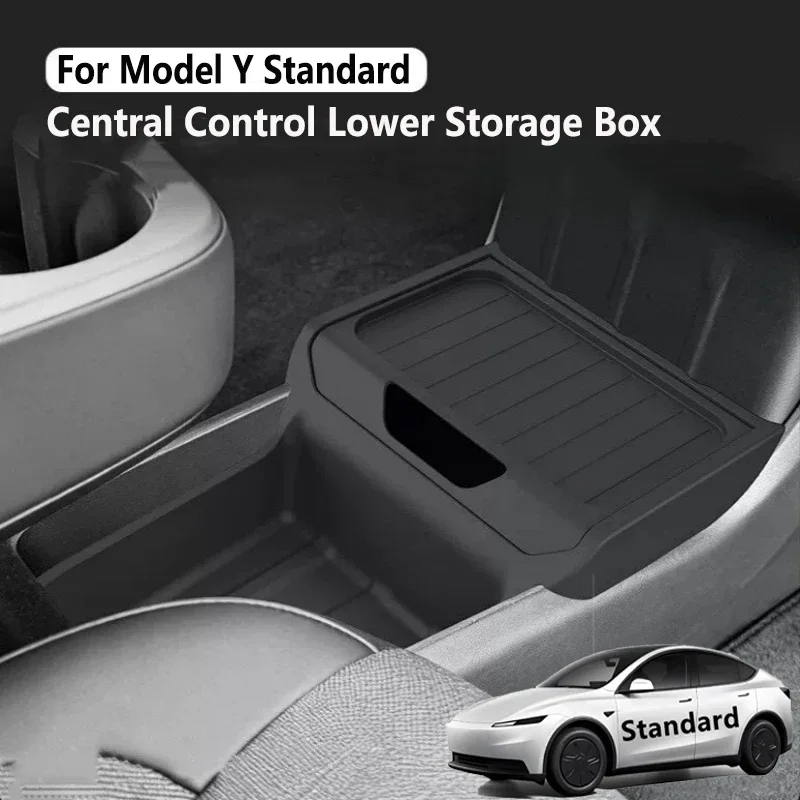 

For Tesla Model Y Standard 2025-2026 Central Control Storage Box TPE Under Console Armrest Organizer Tray Interior Accessories