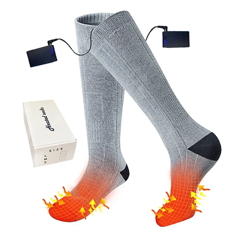 Spessa outdoor ski thermal 3.7V batteria ricaricabile elettrica riscaldata escursionismo calzini a carbone calzini da trekking in lana con calore per l'inverno