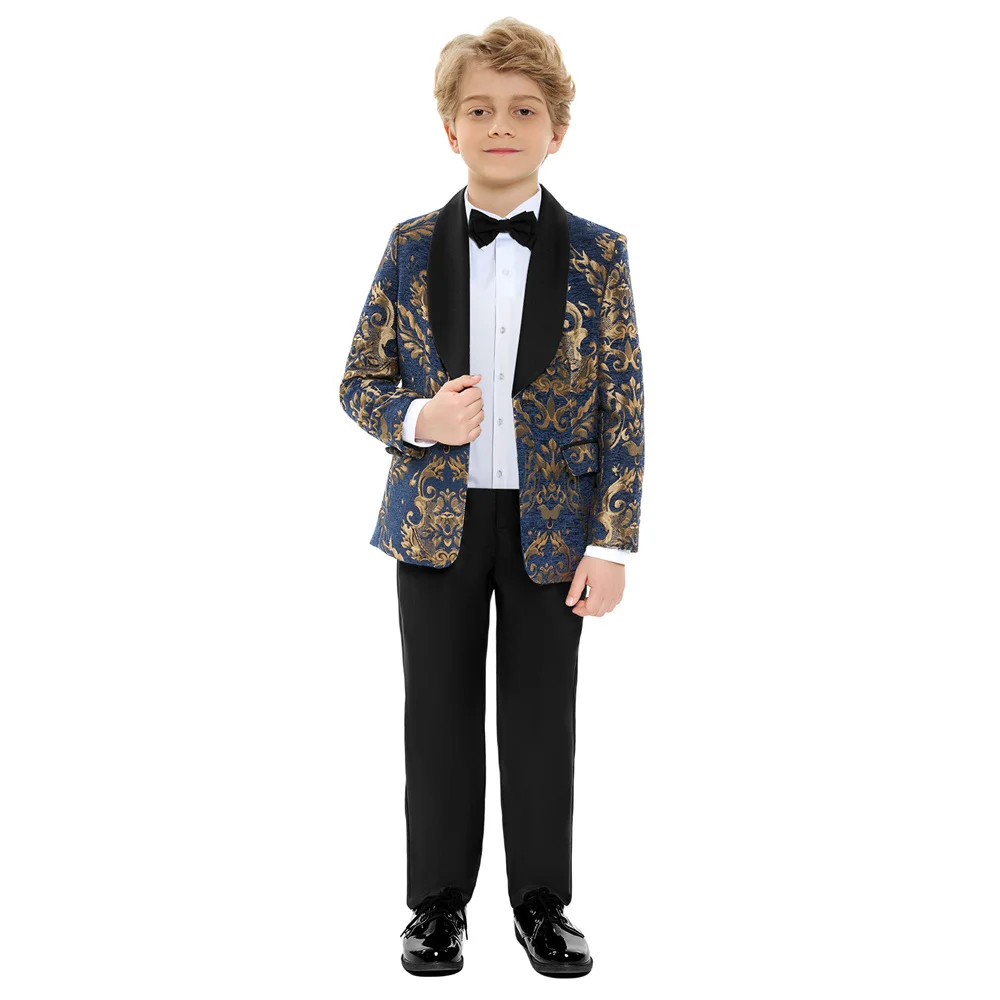 Fast Shipping Formal Kids Suit 2 PCS Elegant Boys For Graduation Costume Suit Children Wedding Suit For Boys Floral Blazer Kid