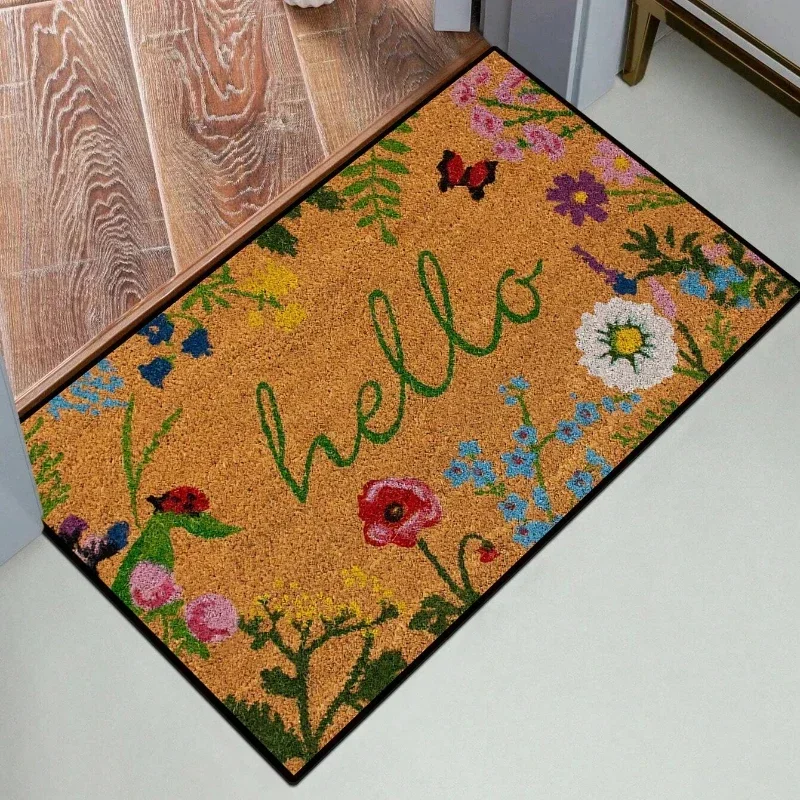 1Pc Floral Letter Print Welcome Doormat Anti-Slip Bath Rug Fade Resistant Kitchen Garden Floor Mat Washable Home Decor Carpets