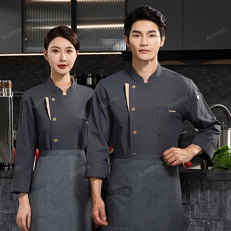 

Hotel chef coat long sleeve chef jacket Kitchen uniform T-shirt restaurant work uniform Bakery Breathable Cooking clothes logo