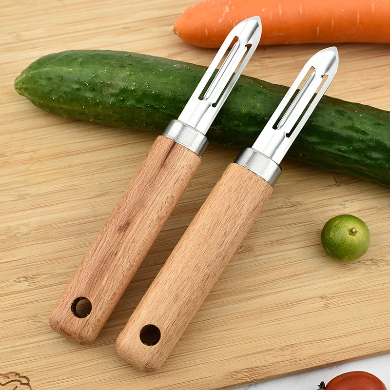 مقصات من الفولاذ المقاوم للصدأ بمقبض خشبي ، قطاعة التفاح ، قطاعة الفواكه ، الخضروات والبطاطس ، مقشرة لأواني المطبخ ، مانعة للانزلاق #2