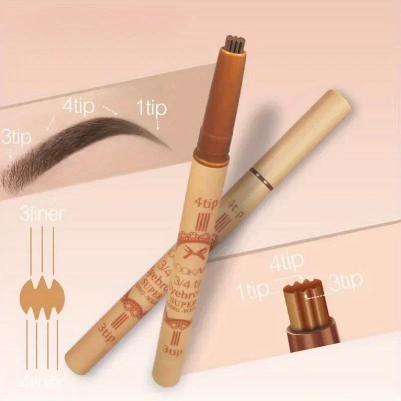 Donkerbruine wenkbrauw tattoo pen 4-punts wenkbrauwpotlood Waterdicht langdurig voorhoofdpotlood Cosmetisch