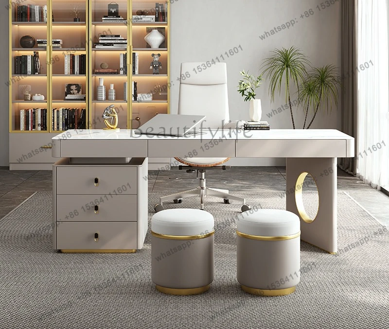 Italian light luxury rock slab desk Nordic modern desk household skin paint environmental protection