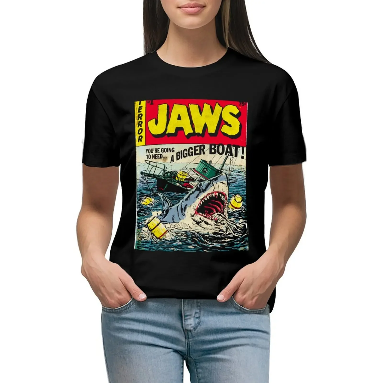 

Jaws #1 Edition Comic Book Cover T-Shirt anime cute clothes shirts graphic tees Short sleeve tee summer clothes for Women