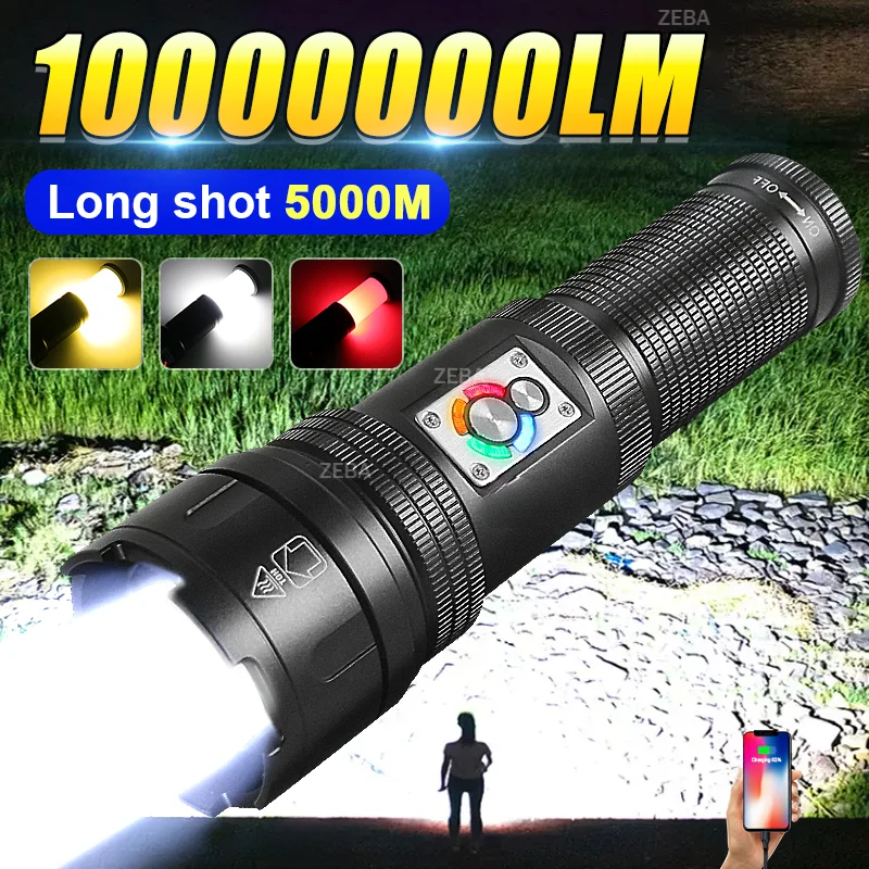 強力な-led-懐中電灯充電式-usb-懐中電灯-18650-長距離多機能戦術トーチ釣りキャンプ作業ハンドランプ