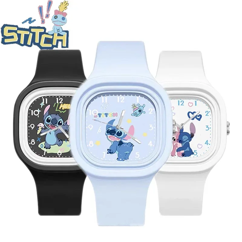 

Disney Stitch Watch for Children Mickey Mouse Minnie Cartoon Silicone Sports Watch Cute Square Waterproof Wrist Watch Kids Gifts