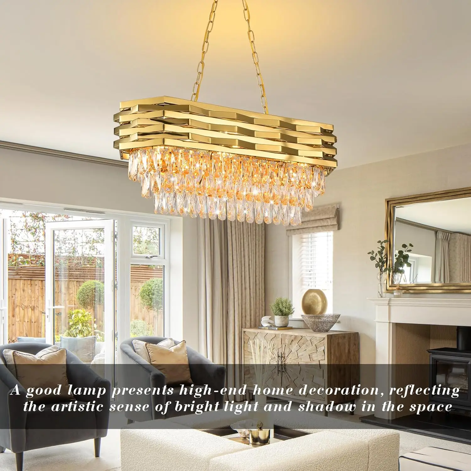 Gold Modern Crystal Chandeliers for Dining Room 8-Light Gold Chandelier Living Room Dining Room Chandelier Over Table Oval Ceili