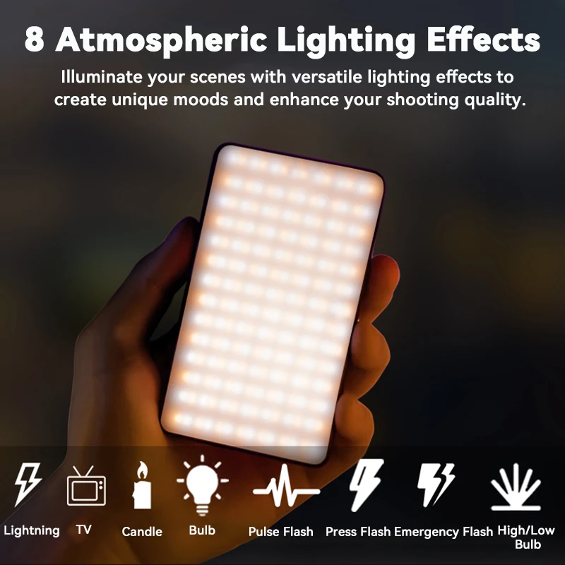 LED RGB Camera Light Full Color Output Video Light Kit Dimmable 2500K-9000K Bi-Color Panel Light CRI 95+ Rechargeable 3100mAh