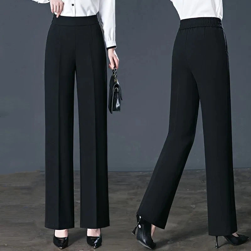 Celana Lurus Baru Pinggang Tinggi Musim Gugur Musim Dingin Celana Kaki Wde Kasual Longgar Elastis Wanita Celana Panjang Wanita Hangat Tebal 4XL 5XL