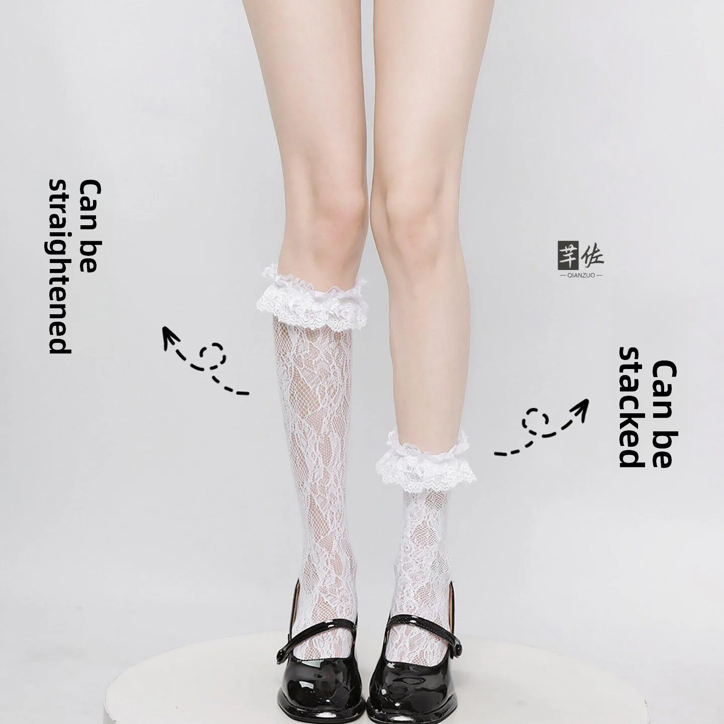 Sweet Ballet Style White Lace Leggings Women's Summer Thin Flower  Lolita Short Tube Socks Match Small Leather Shoes