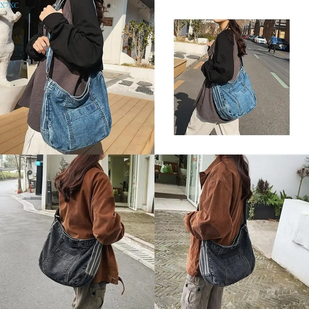 x7xc ความจุขนาดใหญ่ denims กระเป๋า crossbody สำหรับผู้หญิงผู้ชาย multipurpose วินเทจ canvas jean