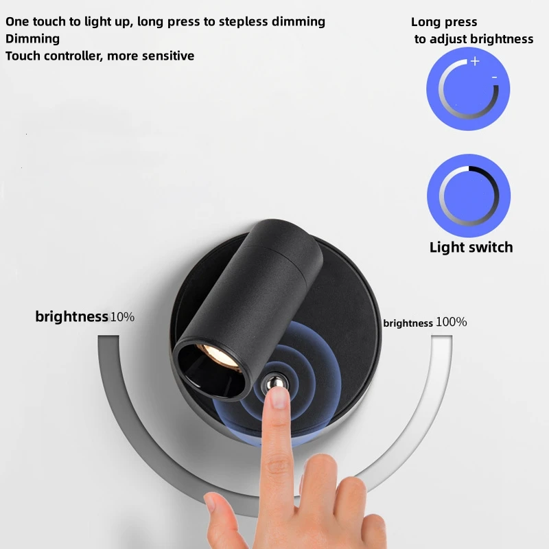 LED light magnetic type-C rechargeable wall light spotlight wireless no wiring no punch reading light bedroom bedside light