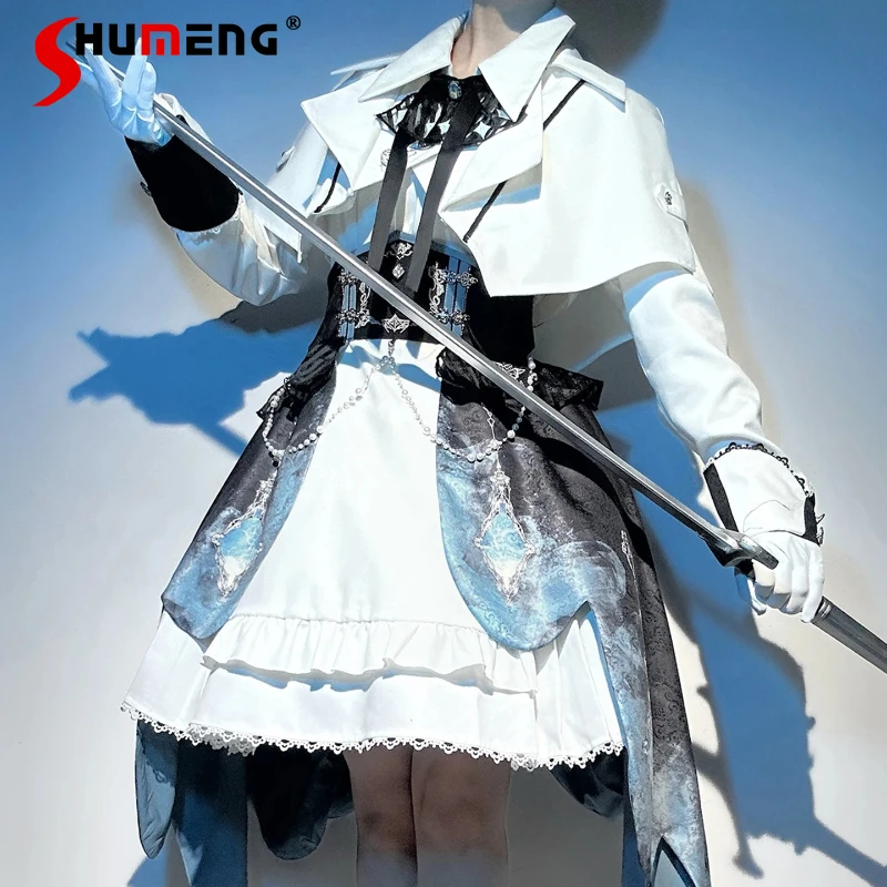 

Japanese Rojita Outfits Women's Daily Wear Retro White Gothic Cosply Lolita Dress With Outer Cape And Skirt 3-Piece Set Ladies