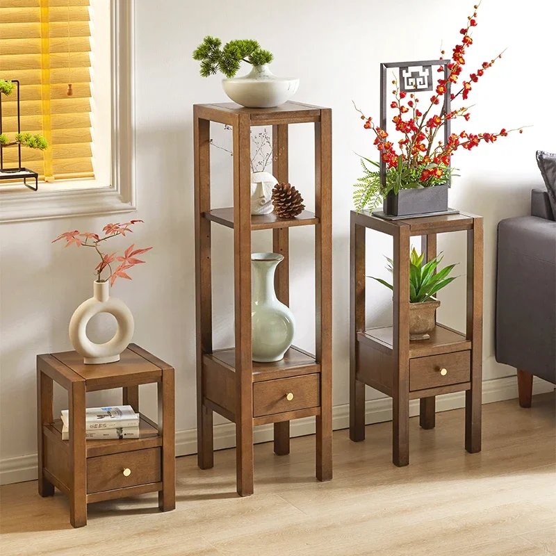 

Simple flower stand solid wood storage multi-layer living room indoor walnut Chinese style