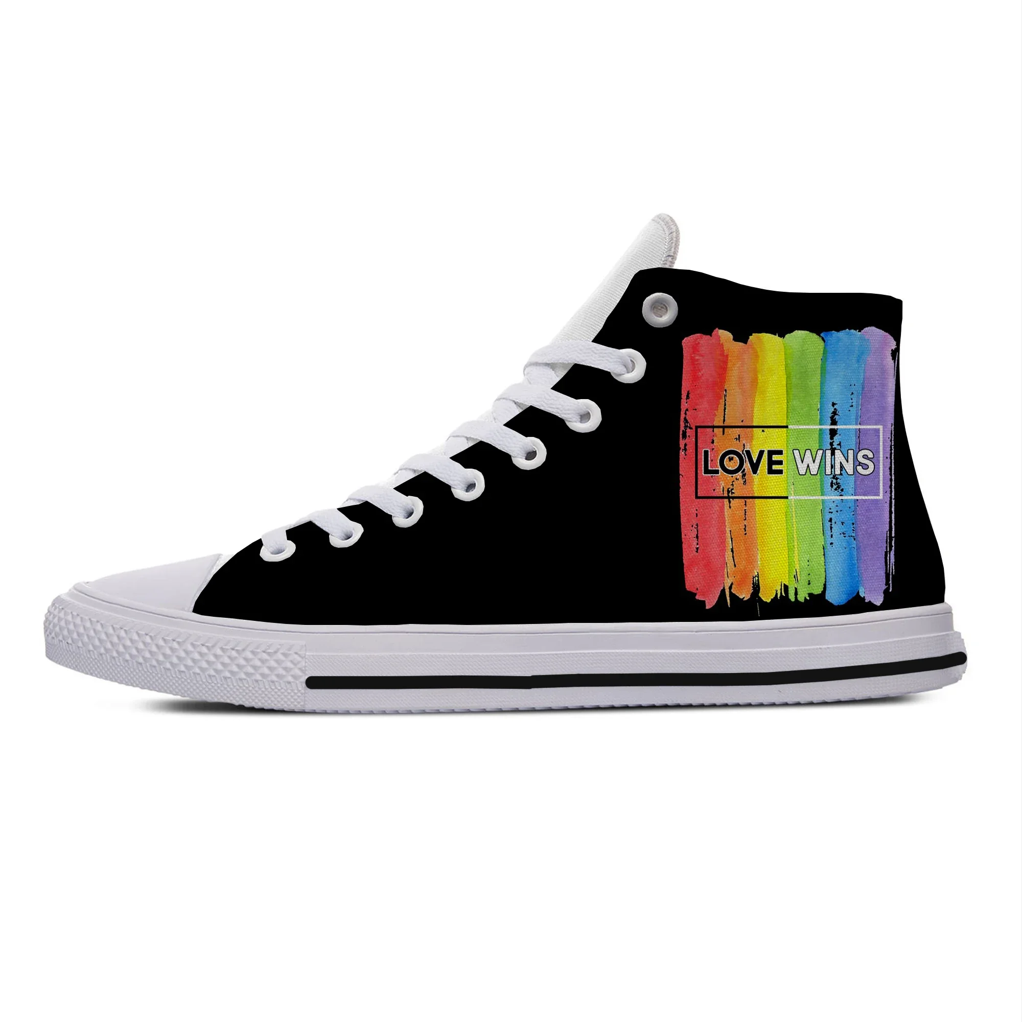 Hot New Summer Love Wins Rainbow Retro Novelty Design Lightweight High Top Canvas Shoes Men Women Casual Sneakers Board Shoes