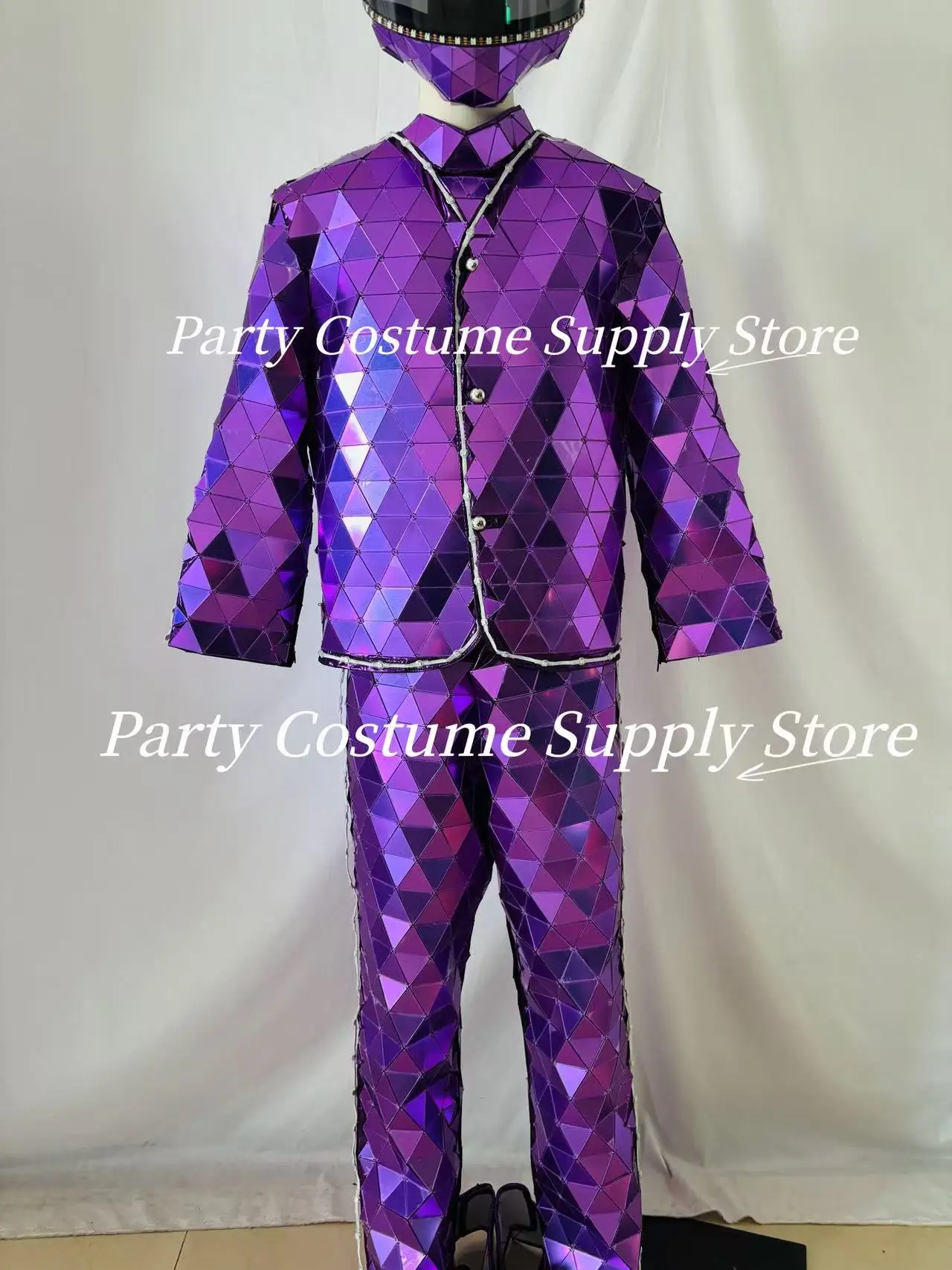 مرآة LED زي أرجواني مجموعة DJ Show Dance كرنفال حفلة الهالوين