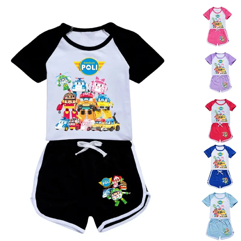 Candy 2025RobocarPoli Clothes Sets Girls Summer Clothing Short Sleeve Robocar Poli Print Sport Suits Children Pajamas or Sportwe