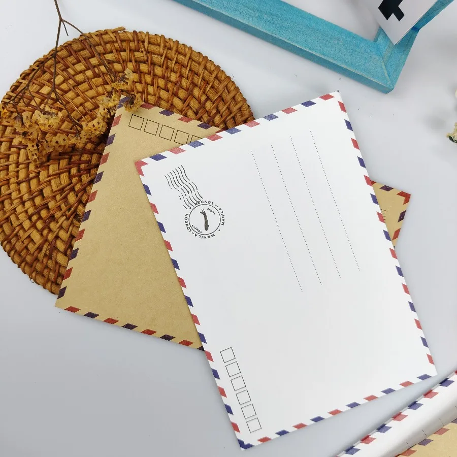 10 ชิ้นซองกระดาษคราฟท์สไตล์เรโทรตะวันตก ขอบลายสี ซองจดหมายแบบมีช่องลม ซองจดหมายสำหรับจัดเก็บ 17.5 * 12 ซม.