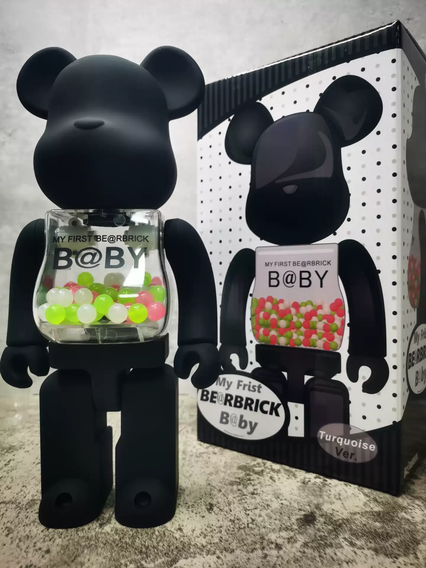 Bearbrick 400% Building Block Bear Qianqiu Series Luminous Black Qianqiu Color Box Packaging Belly Beads with luminous effect