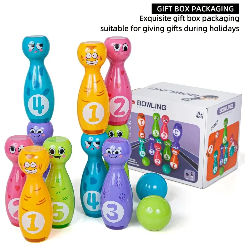 Cartoon Expression Bowling Kit Pad Printing Wear Resistant Surface Gift Box Packing Indoor Family Interactive Leisure Game Set