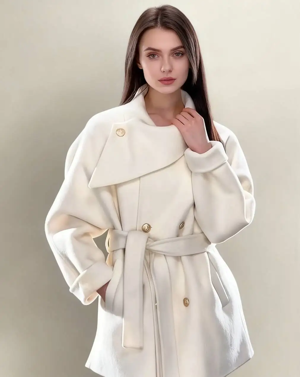 Abrigos de mezcla de lana Abrigo de lana para mujer naranja otoño mezclado tartán cuello alto estilo parisino salidas modernas Urban Cleanfit Chic