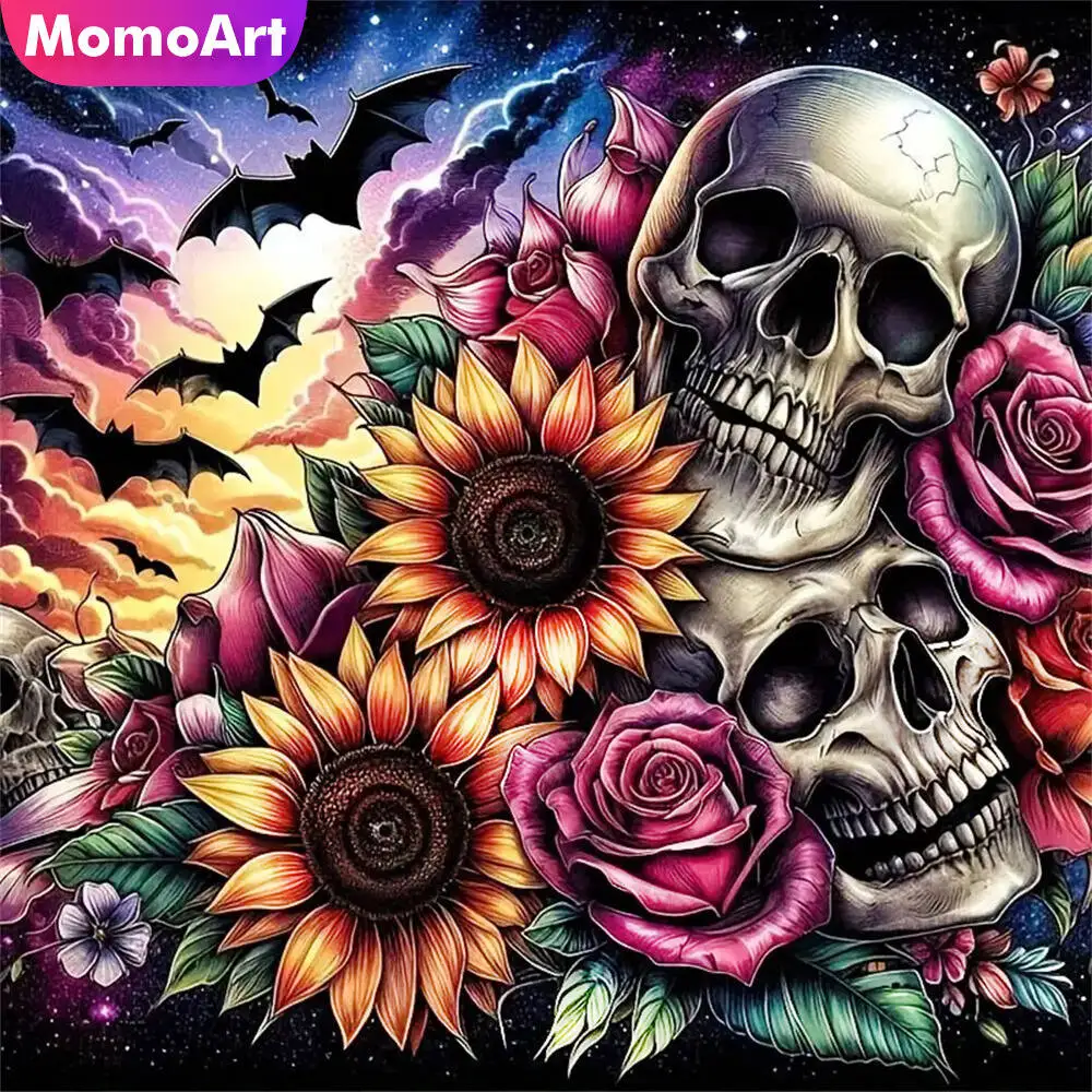Momoart Skeleton Diamond Painting Portrait DIY New Arrival Horror Embroidery Rose Flower Diamond Mosaic Sunflower Unique Gift