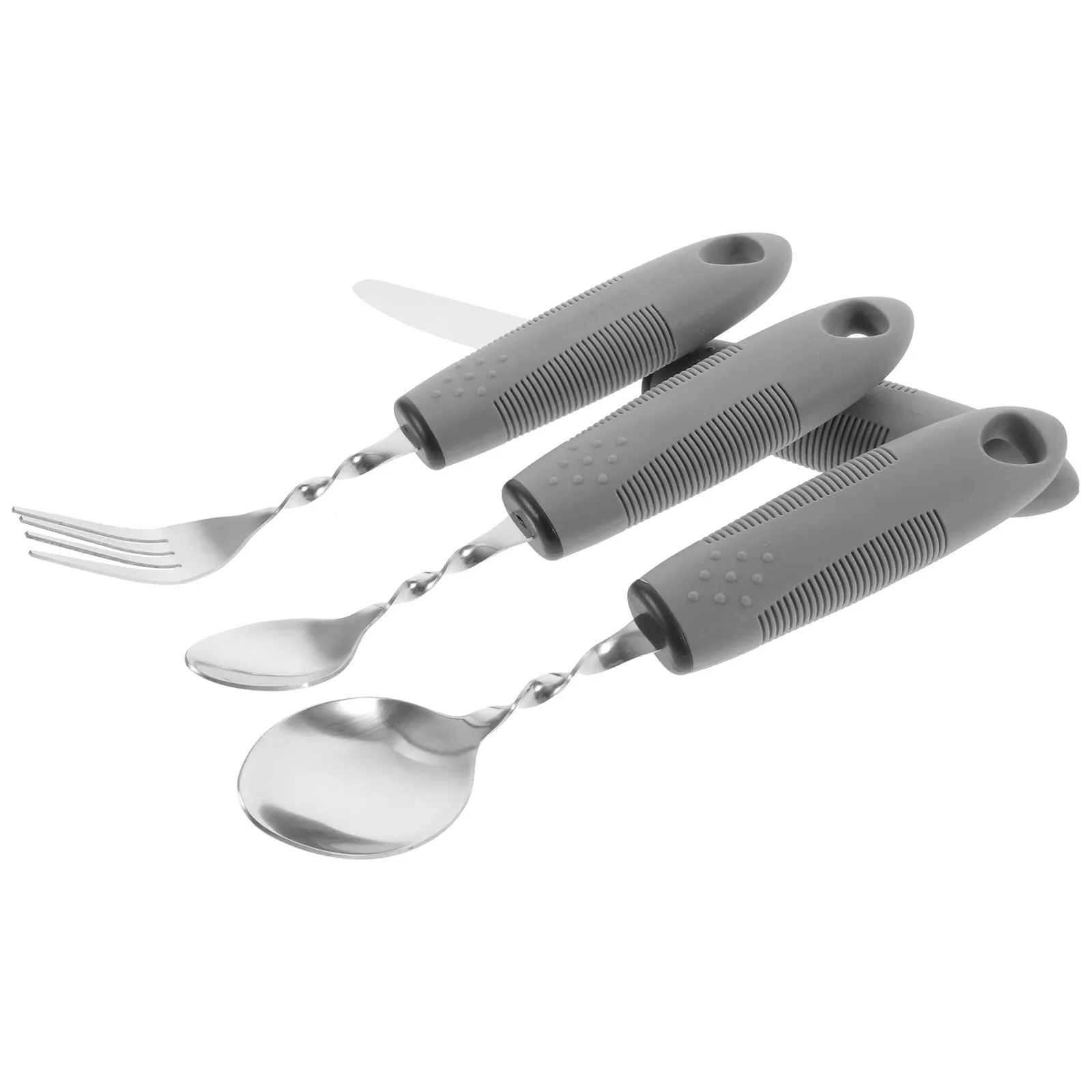 1Set Portable Adaptive Utensils for Elderly Disabled Non-Slip Lightweight Tremor Proof Spoon Fork Set Easy to Clean Compact