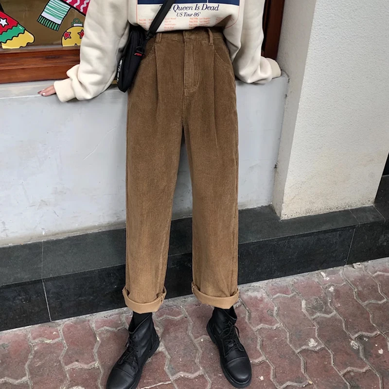 

Vintage High Waist Loose Corduroy Women Trousers 2023 Autumn Winter Pants Office Lady Fashion Solid Color Wide Leg Pants 29146